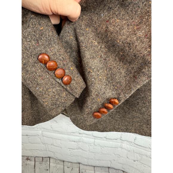 STAFFORD brown suede elbow patch 100% wool tweed mens jacket blazer 42R NWOT - Picture 5 of 14